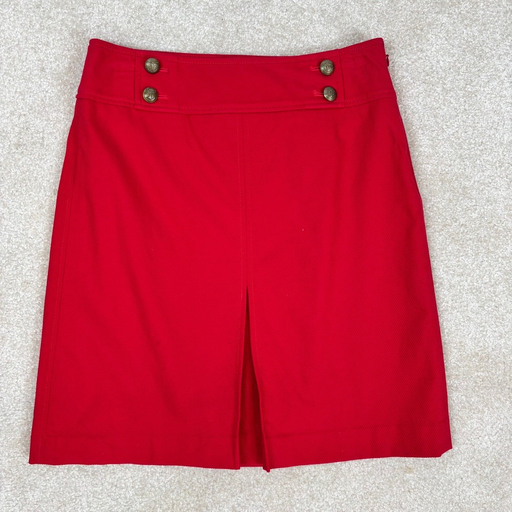 Talbots Red Nautical Button Pencil Skirt Cotton‎ Twill Side Zip Petites 2P
